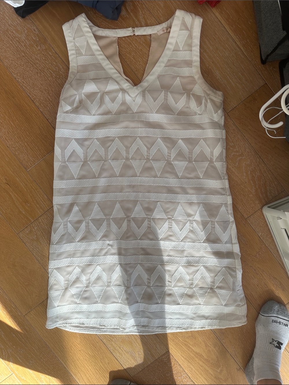Skies Are Blue White Embroidered Geometric Tank Dress